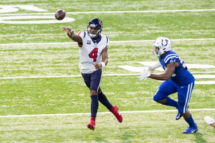 Houston Texans quarterback Deshaun Watson (4) throws a pass against the Indianapolis Colts. Mandatory Credit: Trevor Ruszkowski-USA TODAY
